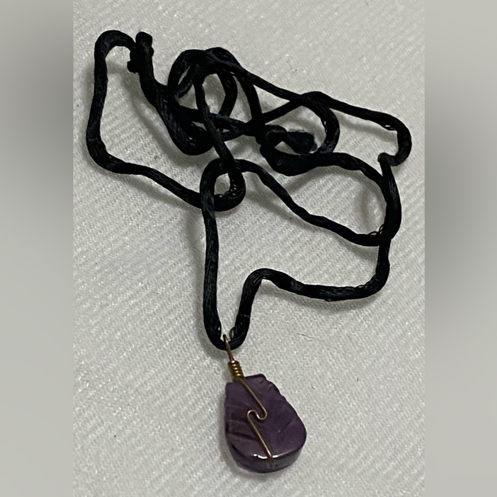 Purple Amethyst Crystal Necklace with Black Cord
